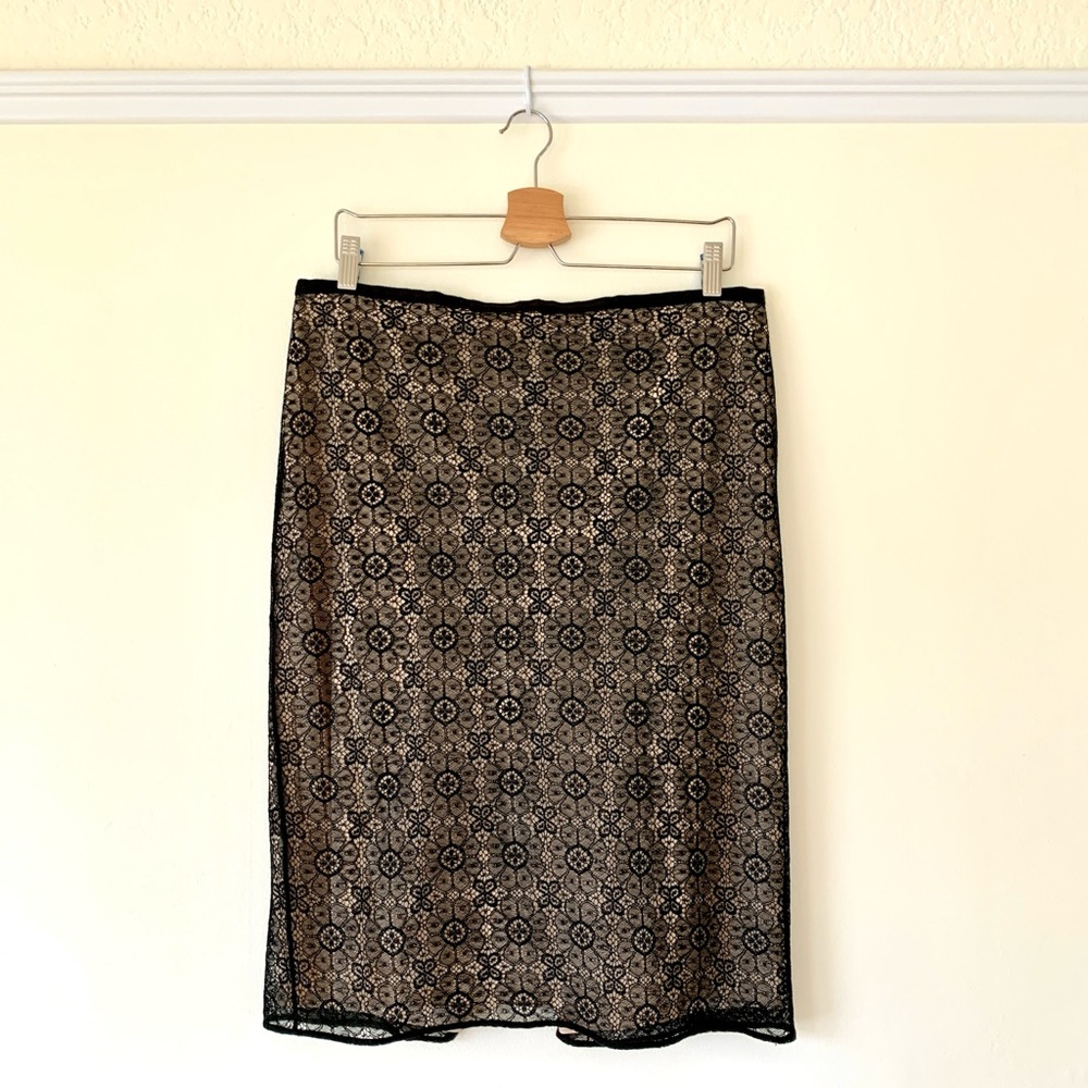 Elie Tahari black lace overlay illusion pencil skirt
